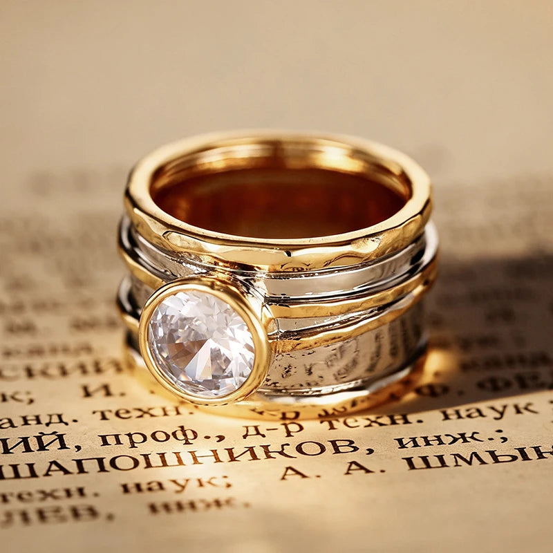 Anillo de dos tonos con Circonita cubica para mujer