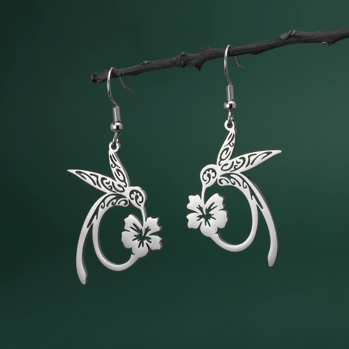 Aretes Colibri en acero inoxidable