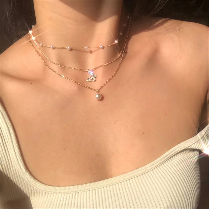 KOTiK Fashion Pearl Choker Necklace for Women, Gold Color Goth Chocker Jewelry on the Neck Pendant Collar for Girl New 2025