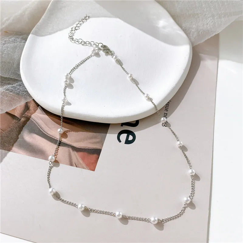 KOTiK Fashion Pearl Choker Necklace for Women, Gold Color Goth Chocker Jewelry on the Neck Pendant Collar for Girl New 2025