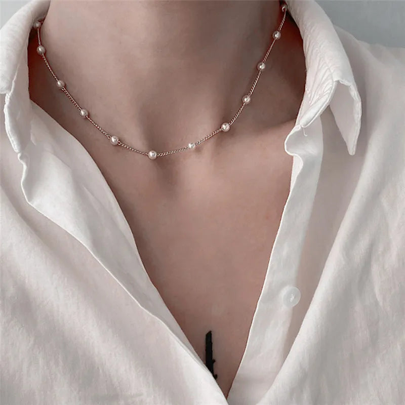 KOTiK Fashion Pearl Choker Necklace for Women, Gold Color Goth Chocker Jewelry on the Neck Pendant Collar for Girl New 2025