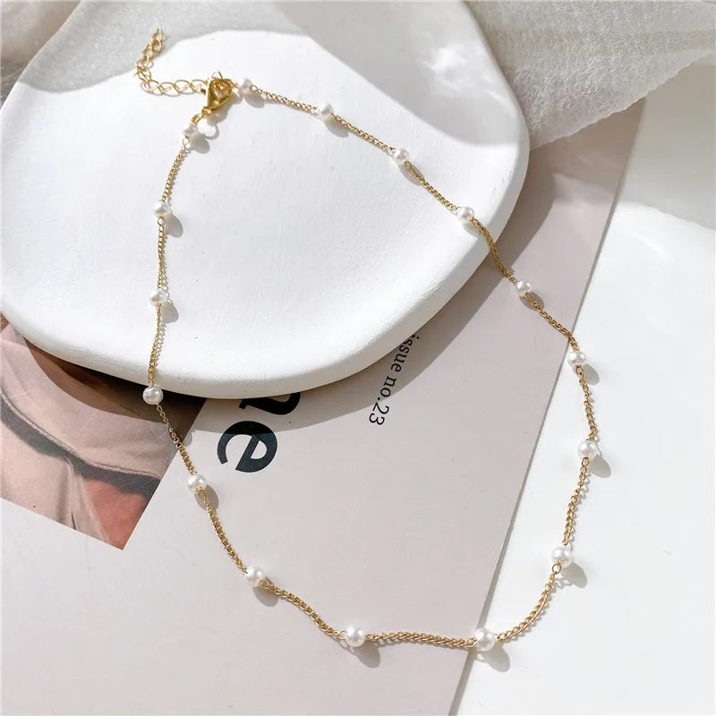 KOTiK Fashion Pearl Choker Necklace for Women, Gold Color Goth Chocker Jewelry on the Neck Pendant Collar for Girl New 2025