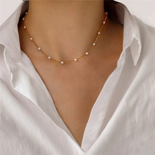 KOTiK Fashion Pearl Choker Necklace for Women, Gold Color Goth Chocker Jewelry on the Neck Pendant Collar for Girl New 2025