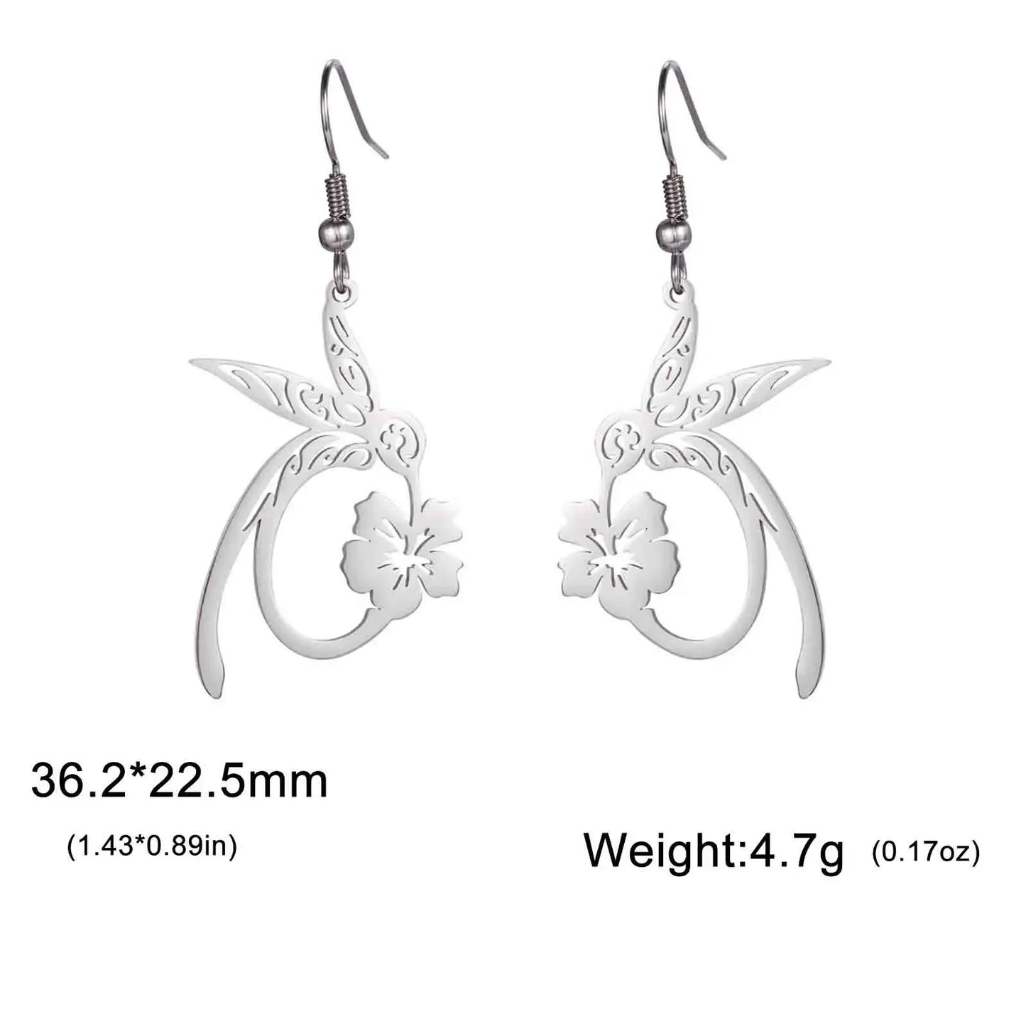 Aretes Colibri en acero inoxidable