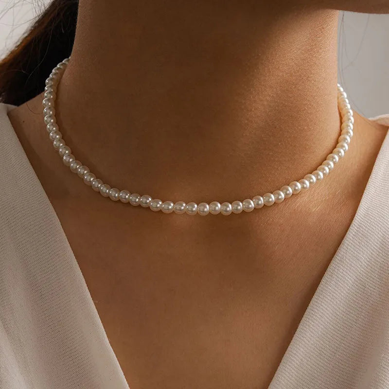 KOTiK Fashion Pearl Choker Necklace for Women, Gold Color Goth Chocker Jewelry on the Neck Pendant Collar for Girl New 2025