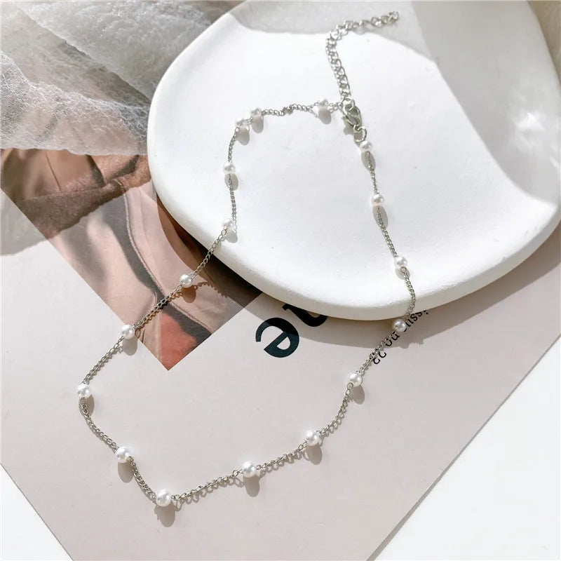 KOTiK Fashion Pearl Choker Necklace for Women, Gold Color Goth Chocker Jewelry on the Neck Pendant Collar for Girl New 2025