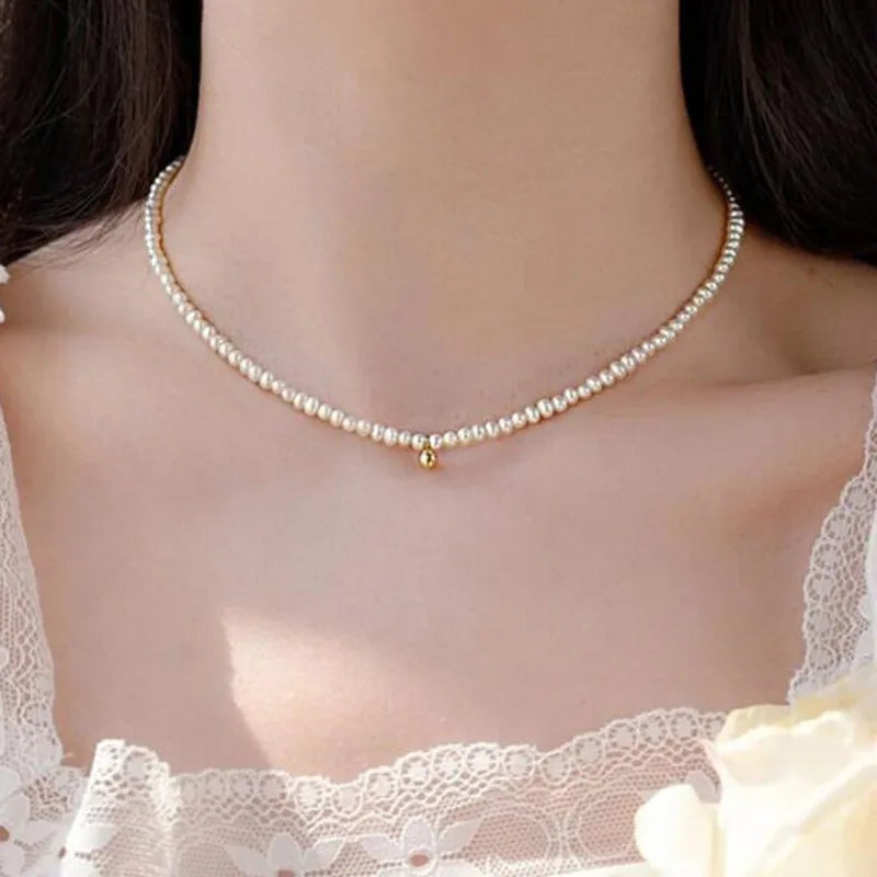 KOTiK Fashion Pearl Choker Necklace for Women, Gold Color Goth Chocker Jewelry on the Neck Pendant Collar for Girl New 2025
