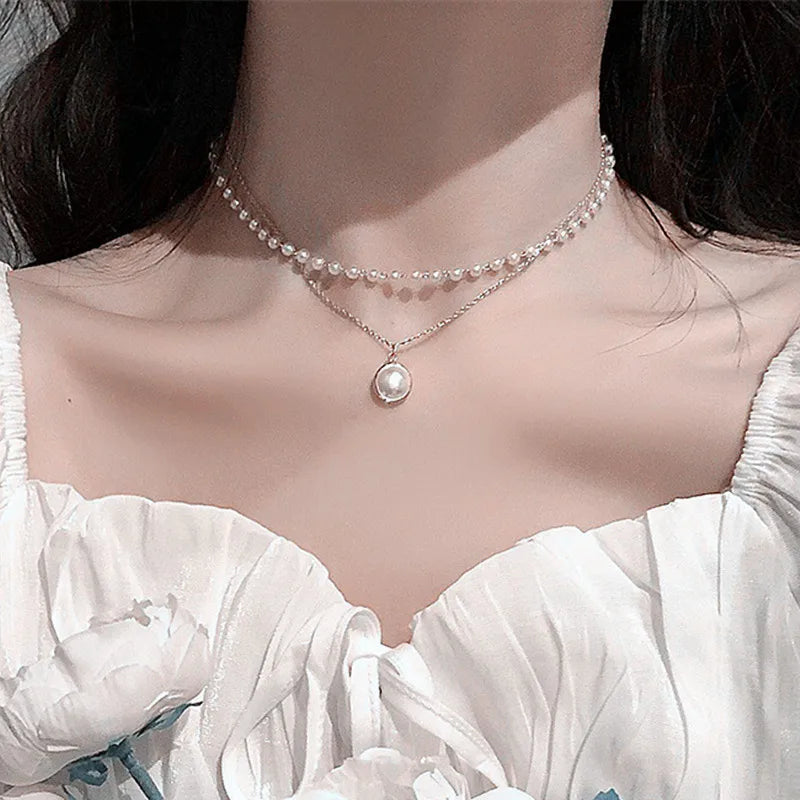 KOTiK Fashion Pearl Choker Necklace for Women, Gold Color Goth Chocker Jewelry on the Neck Pendant Collar for Girl New 2025