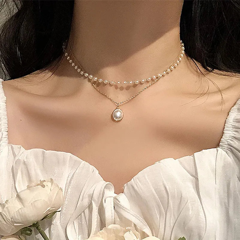 KOTiK Fashion Pearl Choker Necklace for Women, Gold Color Goth Chocker Jewelry on the Neck Pendant Collar for Girl New 2025